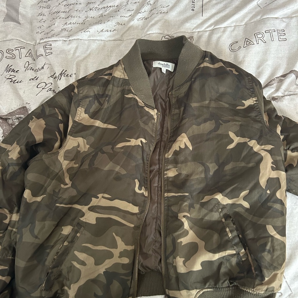 Charlotte Russe Green Camouflage Bomber Jacket